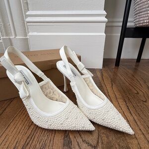Elegant Steve Madden White Slingback Heels with Pearl Embelishment